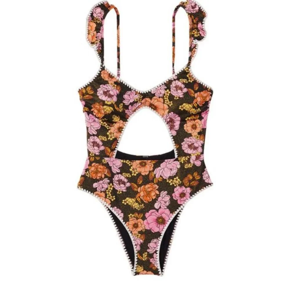 NWT VICTORIA'S SECRET SWIM Ruffle One-Piece Swimsuit with Crochet Trim - Picture 3 of 12